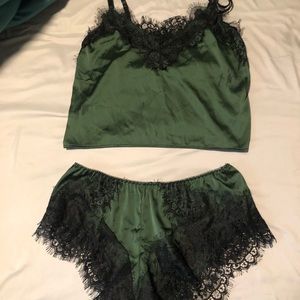 Green Lace Trimmed Pajama Set
